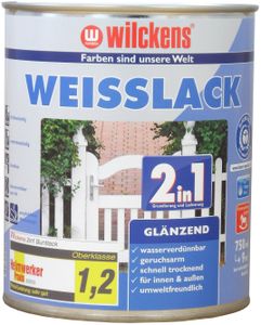 Wilckens 750 ml 2in1 Weisslack, Grund- & Deckanstrich, Acryl Weiß Glänzend