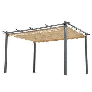 Angel Living 5846900 Pergola Grauem aus Aluminium Pavilion und Polyester Verstellbares Beige Dach (3x4M)