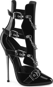 DAGGER-15 Devious Messing Stiletto High Heels Käfig Stiefeletten schwarz Lack