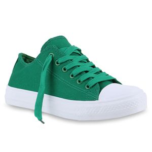 Mytrendshoe Damen Sneakers Stoffschuhe Sportschuhe Trendfarben Schnürer 816720, Farbe: Grün, Größe: 36