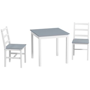 HOMCOM Essgruppe 3er-Set, Esstisch mit 2 Stühle, Küchentisch-Set für 2 Personen, Esszimmergruppe, Tischgruppe für Küche, Wohnzimmer, Kiefernholz, Grau+Weiß