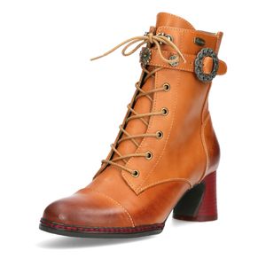 Laura Vita Damen Stiefelette Used Leder Schnürboot Schnalle Nieten Incao 07A, Größe:38 EU, Farbe:Braun