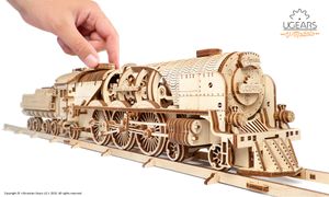 Ugears - Holz Modellbau V-Express Lok Dampflokomotive mit Tender 538 Teile