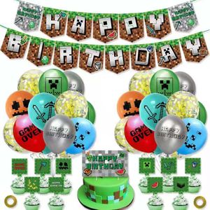 Minecraft Mein Weltballon Unique Happy Birthday Geburtstag Party Deko Set, Miner Gamer Thema Party Dekoration für Geburtstags Thema Party