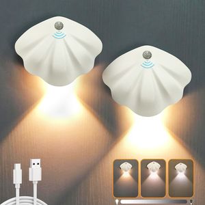 2 Stück LED Wandleuchten Wandlampen mit Bewegungsmelder Akku Wandleucht USB Aufladbar Magnet Lampe für Treppenbe Flur Schlafzimmer Weiß