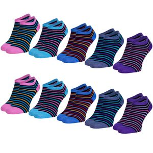 OCERA 10 Paar Damen Sneaker Socken mit buntem Streifen-Muster - Gr. 39-42