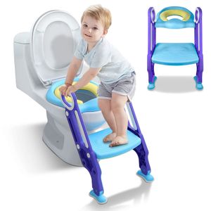 VA-Cerulean Toilettentrainer Toilettensitz kinder mit treppe für 1-7 jährige Töpfchentraining Toiletten-Trainingssitz, klappbar und höhenverstellbar, Blau+Lila