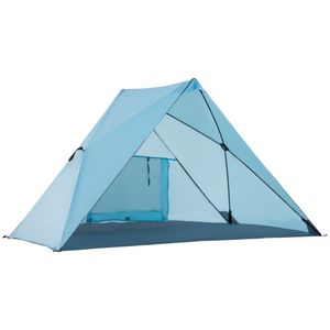Outsunny Strandmuschel Strandzelt mit UV50+ Sonnenschutz Meshfenster Tragetasche Campingzelt 2-3 Personen Fiberglas Blau 210 x 147 x 120 cm