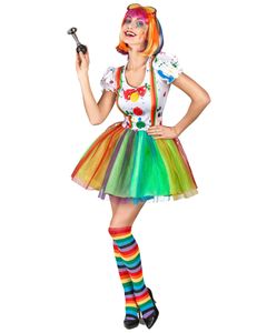 Kostüm Clown für Damen in Regenbogenfarben bunt