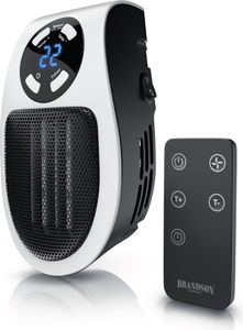 Brandson 500W Steckdosen Heizlüfter, Mini Keramikheizgerät mit Fernbedienung, Überhitzungsschutz, Automatische Abschaltung, Schwarz