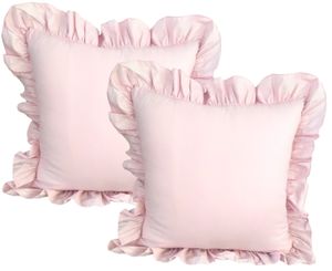 Bettwäsche Romantische RÜSCHEN hochwertige Vintage Retro Stil Baumwolle Renforcé mit Reißverschluss 2er Set Pack Kissenhüllen Farbe: Rosé Größe: ca. 80x80 cm
