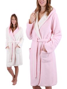 Betz Teddy Wende-Bademantel KIEL 100% Polyester für Damen und Herren mit Kapuze Größe - L-XL, Farbe pink-creme