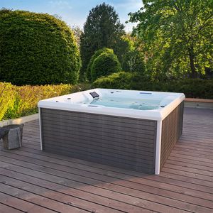 HOME DELUXE - Outdoor Whirlpool - STREAM BIG PURE - Maße: 208 x 208 x 88 cm - Inkl. Heizung, 34 Massagedüsen und 4 äußeren Lichtquellen I Außen Whirlpool Spa für 5 Personen