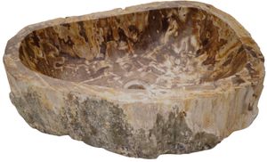 Massives Fossiles Holz Aufsatz-Waschbecken, Waschschale, Naturstein Handwaschbecken - Modell 18, Creme-weiß, FossilesHolz, 15*53*37 cm, Waschtische & Waschbecken