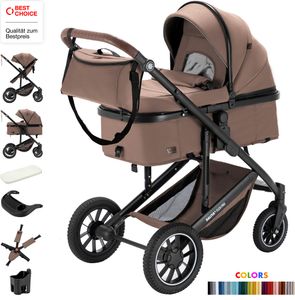 Daliya® FLEXI-PRO M 2in1 Kombikinderwagen Buggy Sportwagen Reise-Kinderwagen Leichter Babywagen Klappbar mit Liegefunktion Höhenverstellbar Umbaubar mit großem Einkaufskorb Sicher & Komfortabel für Stadt Reisen Neugeborene & Kleinkinde (Beige-Rosa Leinen)