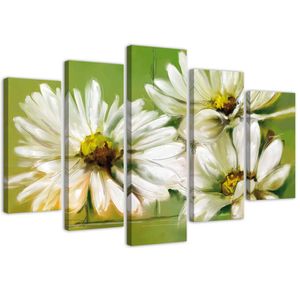 Feeby Leinwandbild 5-teilig auf Vlies Weiße Margeriten Blumen 200x100 Wandbild Bilder Bild