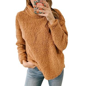 Damen Rollkragenpullover Tunika Warmer Pullover Thermisch Flauschiger Fleece Sweatshirt  Kamel,Größe:Xl