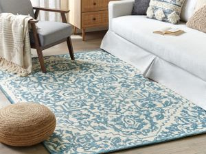 BELIANI Teppich weiß / blau Wolle 200 x 200 cm orientalisches Muster handgetuftet