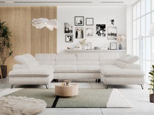 Ecksofa U-form, Schlaffunktion, Bettkasten, einstellbare Kopfstützen - PETER U - Cord - Beige Ecksofa U-form, Schlaffunktion, Bettkasten, einstellbare Kopfstützen - PETER U - Cord - Beige