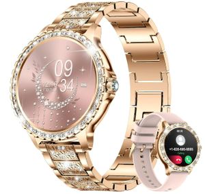 Smartwatch Damen Premium Mit Telefonfunktion Schrittzähler Fitness Tracker Für iOS Und Android Wasserdicht Smart Watch Rund Armbanduhr Smart Uhr
