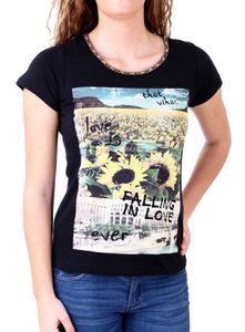Madonna T-Shirt Damen "TIRIL" Rundhals mit Perlen Sunflower Print Shirt MF-406981 Schwarz M