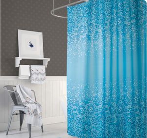 Textil Duschvorhang 240x180 cm blau weiß Mosaik inkl. Duschringe