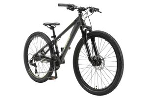 BIKESTAR hliníkový horský bicykel 26 palcov, 21 prevodov hardtail šport MTB 13 palcový rám kotúčová brzda odpružená vidlica, čierna zelená