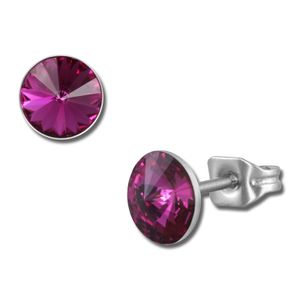 Amello Edelstahl Ohrringe Damen Ohrstecker rund Zirkonia fuchsia ESOS11P