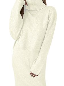 Damen Strickkleider Langarm Pullover Cable Warm Winterkleid Strickpullover Kleid 217 Leichter Reis Aprikose,Größe S