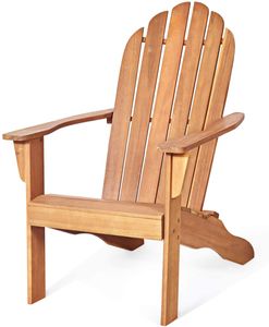 GOPLUS Adirondack Stuhl aus Massivholz, Gartenstuhl bis zu 160kg Belastbar, Gartensessel mit Armlehnen & Rückenlehne, Strandstuhl Outdoor