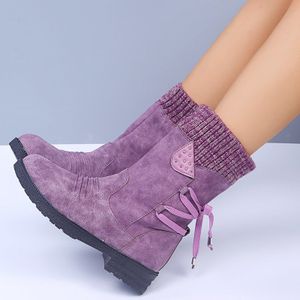 Wenig Auf Lager Damen-Plateau-Stiefeletten Einfarbige Komfort-Stiefel,Farbe: Violett,Größe:39