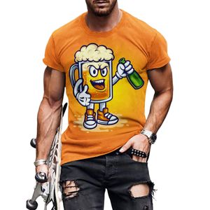Herren Tshirt Bayern Trachten Bier T-Shirt Männer Shirt Rundhalsausschnitt Basic Tee Orange,Größe:3xl