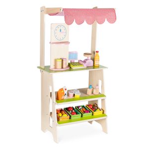 Navaris Holz Supermarkt für Kinder - Spielzeug Kaufladen inkl. Obst Gemüse Lebensmittel aus Holz - Verkaufsstand mit Kasse und Waage für Jungen und Mädchen
