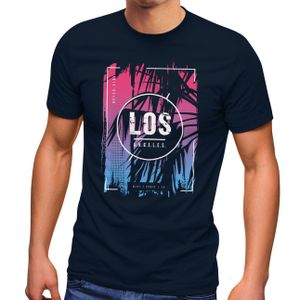 Herren T-Shirt Los Angeles Retro 80er Style Palmen USA Amerika Sunset Boulevard Fashion Streetstyle Neverless® navy-pink 4XL
