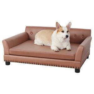 WISFOR Luxus Hundesofa mit Rückenlehne, Hundebett Hundematte Leder, Haustiersofa mit stabilem Beinen, Katzensofa L: 102 x 72 x 40 cm
