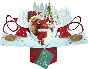 Grußkarte Pop Up Karte Weihnachten: Weihnachtsmann mit Schlitten, Weihnachtskarte
