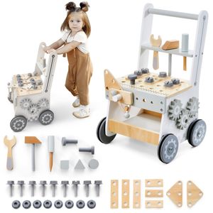 3-in-1 Holz-Lauflernwagen mit Werkbank und Spielcenter für Kinder 3-in-1 Holz-Lauflernwagen mit Werkbank und Spielcenter für Kinder