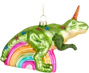 BRUBAKER Einhorn T-Rex Regenbogen Weihnachtskugel aus Glas - Handbemalt - Dinosaurier Christbaumschmuck - Fantasie Dino Figur Lustig Weihnachtsdeko