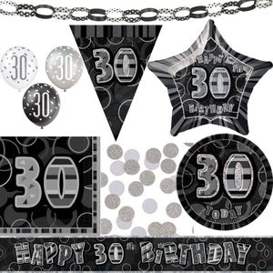 Party Deko Set schwarz 30. Geburtstag Partyset Deko Set silber Party Dekoration Geburtstagsdeko