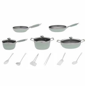 PFAS-freies Primecook Pfannenset - Giulia - Antihaft Bratpfannen + Kochtopf + Stieltopf + Schmorpfanne - mit 3 Deckeln und Küchenzubehör - nachhaltig