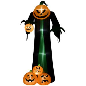 HOMCOM 240 cm Aufblasbar Kürbisgeist, Halloween Horror Deko mit LED Beleuchtung, Halloween-Dekoration, Wasserdichte Luftfigur, Polyester, für Indoor, Outdoor