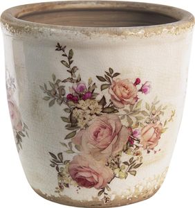 Clayre & Eef Blumentopf Ø 16x15 cm Rosa Beige Keramik Blumen