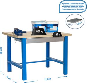 Simonrack Werkbank SIMONWORK BT6 BOX PLYWOOD 1200 blau 1 Schublade 120,0 x 75,0 x 86,5 cm