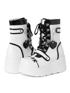 Damen Freizeitschuhe Punk Goth Stiefel Platform Schuhe Kampfstiefel Komfort Schnüren Stiefeletten Weiß,Größe:EU 42.5