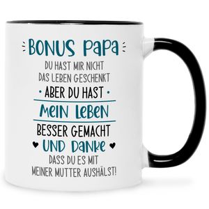 Bedruckte Tasse mit Spruch Bonus Eltern : Papa - Schwarz & Weiß
