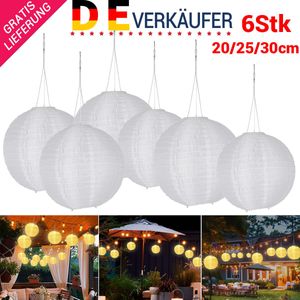 Solar Lampions, 6 Stück 30 CM Solarlaterne Außen Wetterfest, LED Wasserdicht Lampion mit 4 Quaste, Hängende Nylon Laterne für Gärten, Höfen, Balkonen