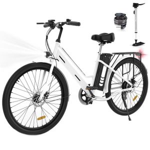 E-Bike Damen 26 Zoll, Elektrofahrrad Kohlenstoffstahl - Pedelec Citybike, Hinterradmotor 8.4Ah / 36V Lithium-Ionen-Akku, Multitalent E-bike E-Hollandräder