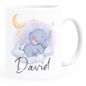 Kinder-Tasse Elefant personalisierte Namenstasse aus Keramik Tiermotiv für Kinder Jungen Mädchen SpecialMe® weiß Keramik-Tasse