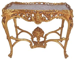 Casa Padrino Barock Beistelltisch Gold / Grau - Rechteckiger Antik Stil Tisch mit Marmorplatte - Wohnzimmer Möbel im Barockstil - Antik Stil Möbel - Barock Möbel