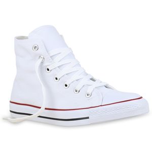 Mytrendshoe Herren High Sneakers Stoffschuhe Sportschuhe Kult Schnürer 811382, Farbe: Weiß, Größe: 42